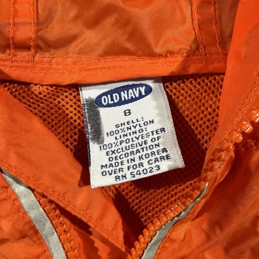 Vintage Old Navy‎ Rain Jacket Youth 8 Orange Hooded Nylon Anorak Pullover Y2K